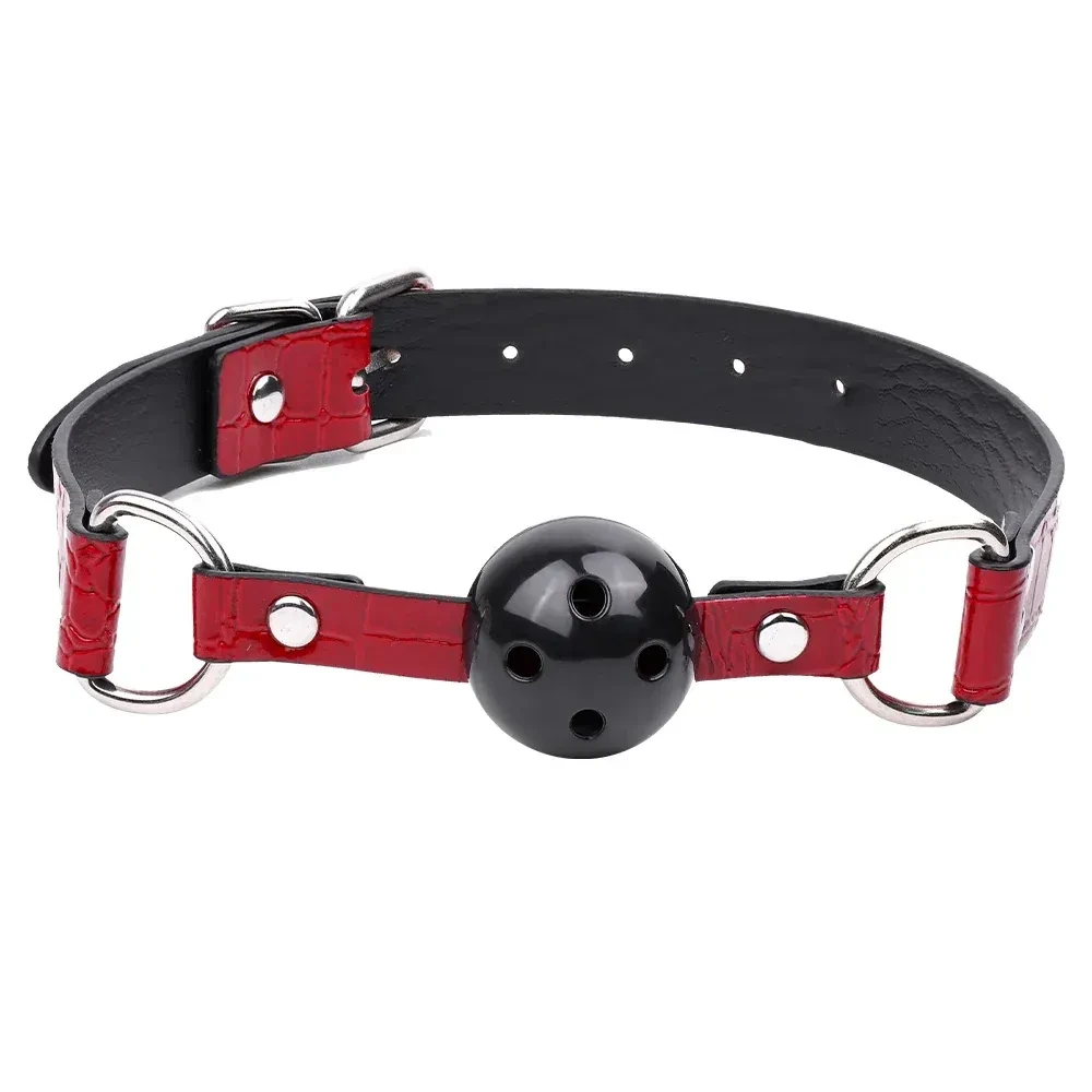 baillon bondage en cuir pu rouge
