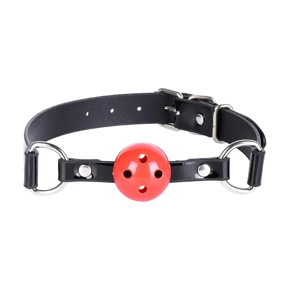 bâillon en cuir pu réglable rouge