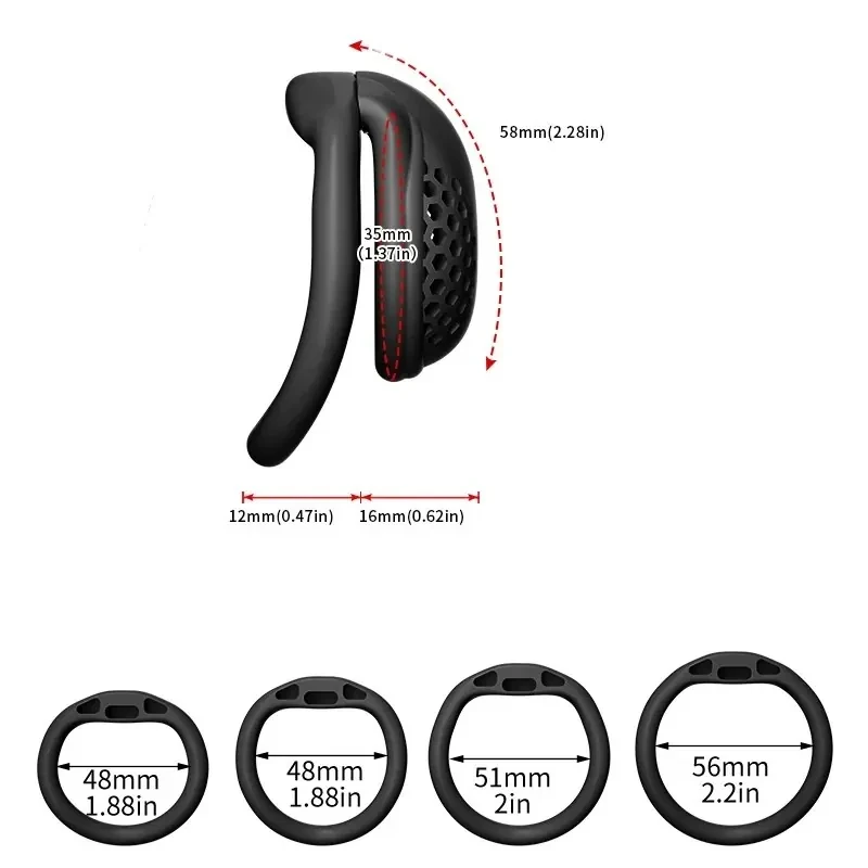 chasteté masculine noire avec anneau ergonomique