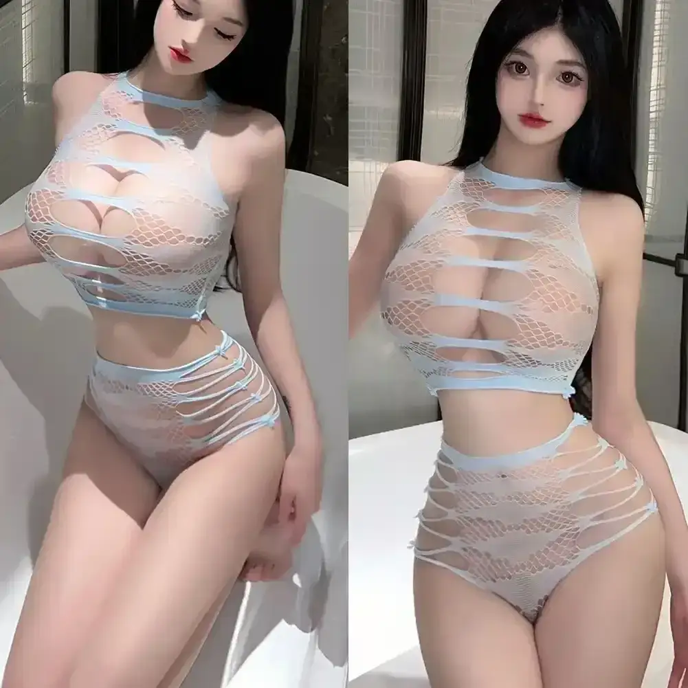 lingerie en resille ajouree bleu