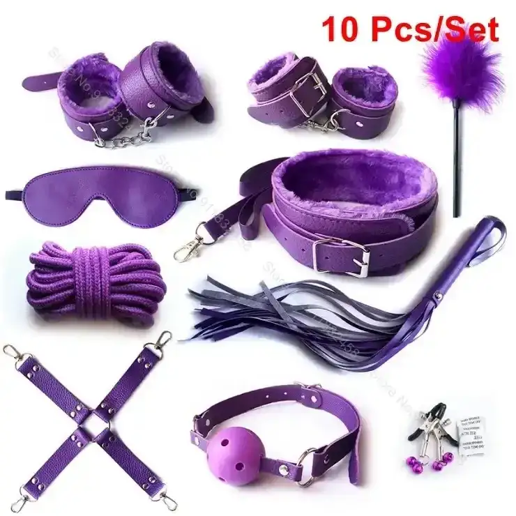 menottes cuir et velours violet
