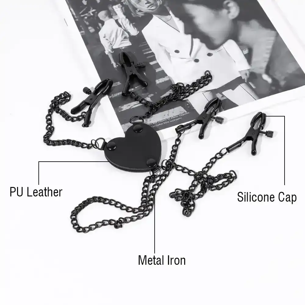 pinces teton noires en forme de coeur