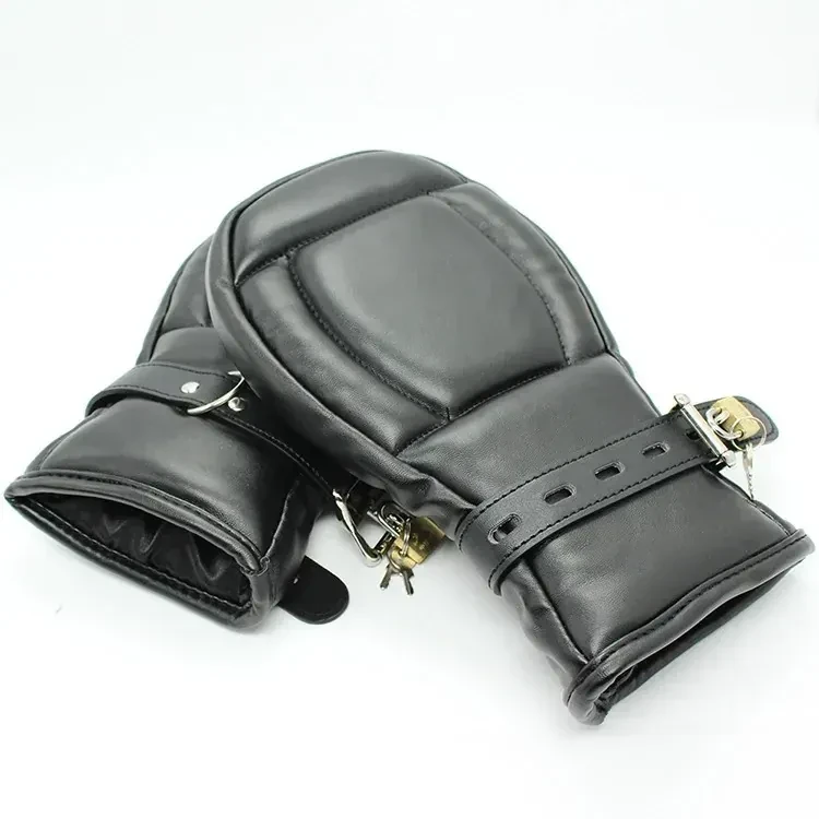 gants verrouillables noirs en similicuir