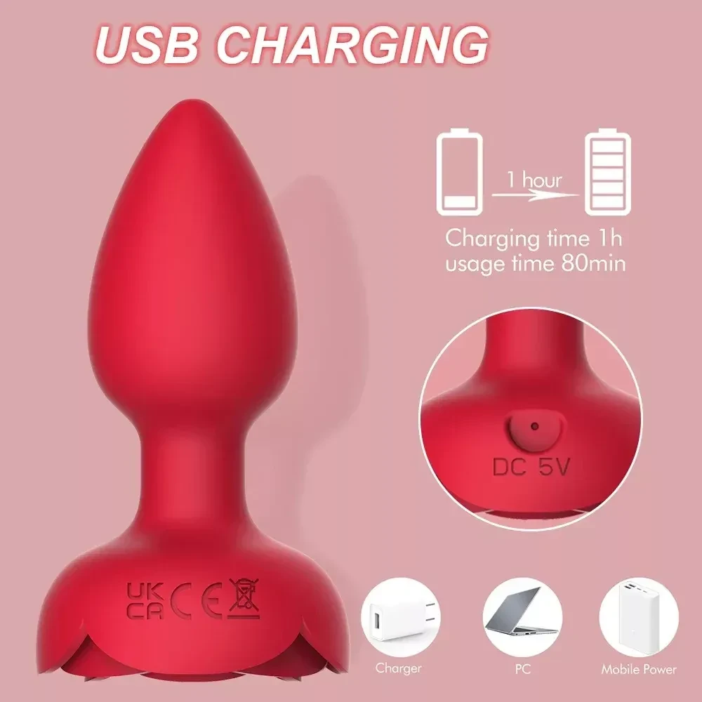 plug anal rose silicone rechargeable usb